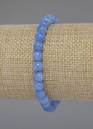 Браслет аквамарин гладкий шарик d-6мм+- l- 18см стрейч новинка