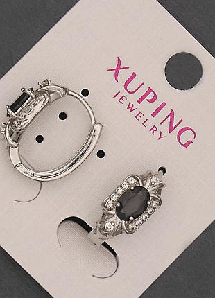 Серьги xuping с черными цирконами l-18мм+- s-8мм+- родий новинка