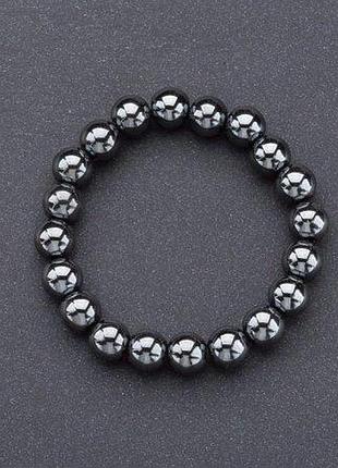 Браслет гематит гладкий шарик на резинке d-8 мм новинка