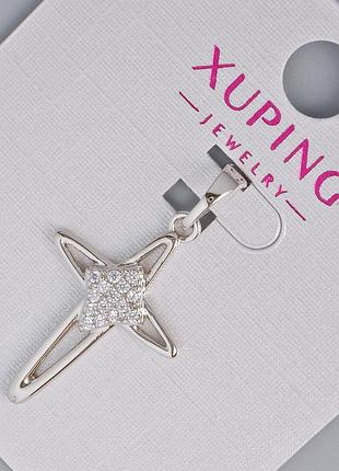 Кулон "крест" xuping с белыми стразами d-24,5х16мм+ - l-31мм+- родий новинка