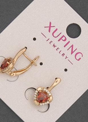 Серьги xuping с белыми стразами и красными камнями d-9мм+- l-16мм+- позолота 18к новинка