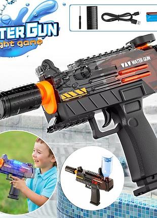 Электрический водяной пистолет water gun mq55 на аккумуляторе, автоматический водный бластер для детей, черный