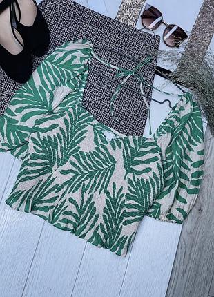 Літня блуза h&m m блуза з об’ємними рукавами приталена блуза в тропічний принт