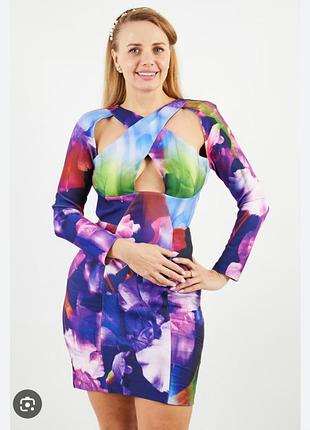Яркая мини-платье karen millen petite с открытой спиной и вырезами, р. s (uk 10)