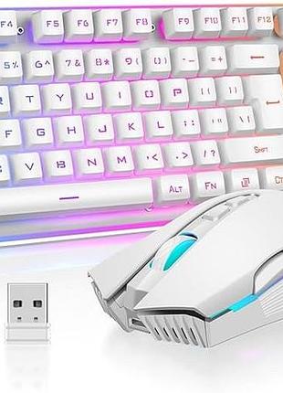 Бездротовий комплект redthunder k10 – ігрова клавіатура 2.4g з led-підсвіткою та бездротова миша, білий