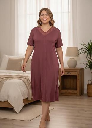 Ночная рубашка/домашнее платье elegant soft viscose — вискоза, декор пуговицы, размеры 2xl–5xl терракот, 3xl