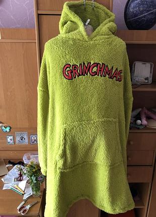 Меховушка довга, плюшева туника, кофта, худи, 2-3xl. the grinch , слип, пижама