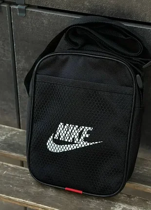 Борсетка с сеткой черная nike, мессенджер мужской, сумка через плечо спорт найк