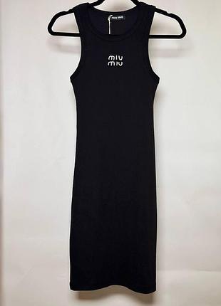 Женское трикотажное платье miu miu в рубчик черное (mm25001.5s)