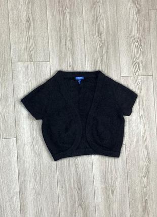 Escada black angora short sleeve sweater cardigan women’s size medium светр