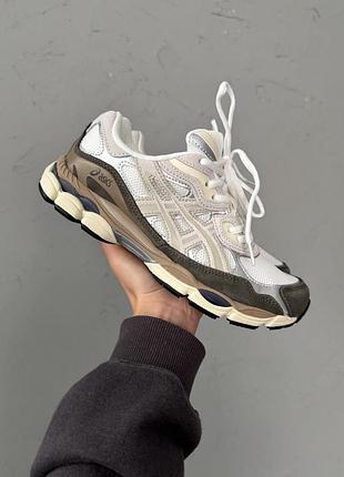 Бежевые кроссовки унисекс asics gel nyc white brown х асикс 43