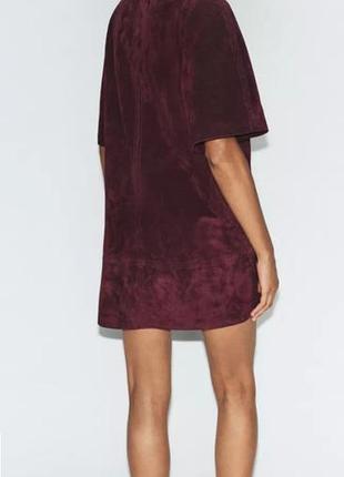 Платье бордового цвета из натуральной замши zara