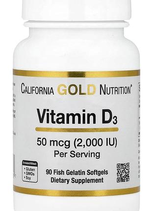 Витамин d3 50 мкг (2000 ме), california gold nutrition, 90 капсул, для поддержания здоровья костей, зубов и иммунной системы.
