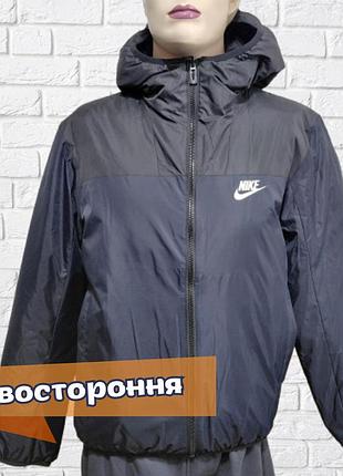 Чоловіча куртка вітровка двостороння з капюшоном весна темно-синій з чорним 2xl