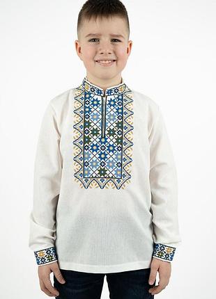 Вишиванка для хлопчика лляна молочного кольору 128