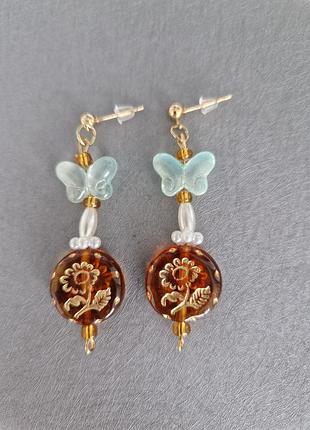 Серьги ручной работы из серебра и янтаря