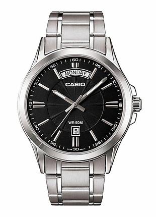 Мужские наручные часы casio mtp-1381d-1a серебристые с черным циферблатом