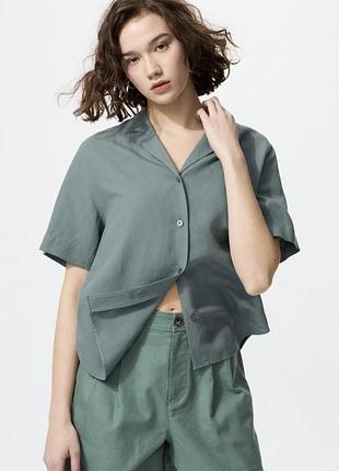 Сорочка uniqlo р.м льон віскоза колір хакі