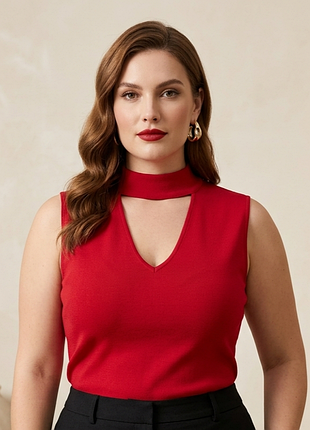 Премиальная эластичная вискоза ❤️ топ karen millen tc175 ✨ красная блузка без рукавов с вырезом и чокером 🌟 вечерний праздничный топ оригинал