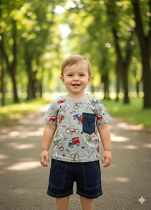 Костюм для мальчика водитель 1,5 лет (футболка и шорты) костюм для мальчика 1005