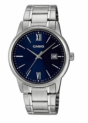 Мужские наручные часы casio mtp-v002d-2b3 серебристые с синим циферблатом