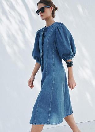 Джинсова сукня в воланами zara