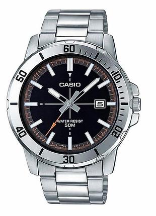 Мужские наручные часы casio mtp-vd01d-1e2 серебристые с черным циферблатом
