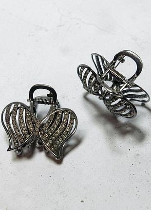 Металевий краб для волосся з камінням, сірий. висота 3,5 см. ширина 4,2 см.
