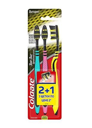 Зубная щетка colgate зиг заг древесный уголь 3 штуки тм colgate