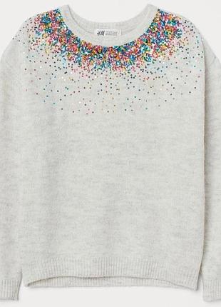 1, джемпер оверсайз h&m размер 12-14 лет с пайетками и добавлением шерсти рост 158-164 см
