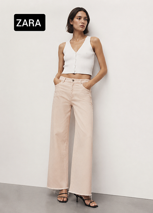 Джинсы женские клеш розовые с высокой посадкой от бренда zara xs
