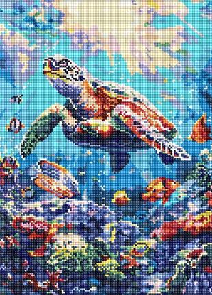 Алмазная мозаика вышивка на подрамнике 5d морская черепаха подводный мир коралловый риф рыбки пейзаж 40х50 см amo8099