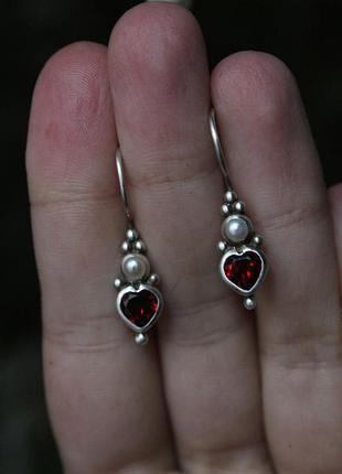 Серебро 925 гранат жемчуг винтажные серьги