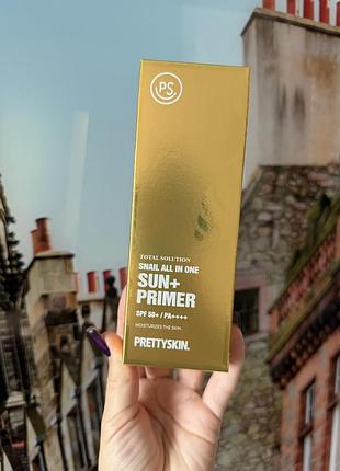 Сонцезахисний крем total solution snail all in one sun + primer prettyskin, 70 мл