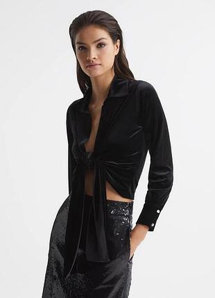 Стильний фірмовий велюровий reiss cora tie-front velvet crop top