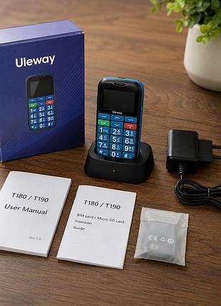 Кнопковий мобільний телефон uleway t180/t190 для літніх людей з великими кнопками та зарядною док-станцією