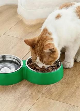 Миска подвійна для кота зелена
