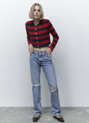 Рівні прямі джинси блакитні zara з розрізами подерті середня посадка