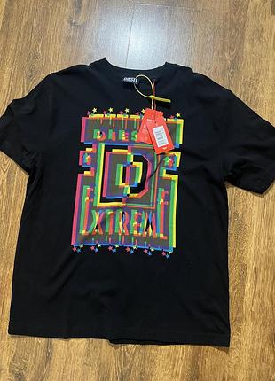 Чорна футболка diesel з кольоровим графічним принтом "diesel extreme" l xl