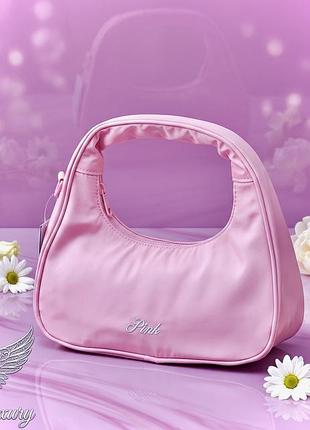 Розовая стильная мини-сумка хобо nylon mini hobo bag victorias secret pink