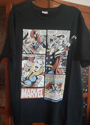 Marvel оригинальная футболка george с официальной лицензией. эффектный комикс-принт с тором (thor), черный цвет. изготовлена из 100% хлопка, мягкая