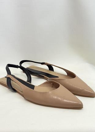 Бежеві шкіряні слінгбеки zara з гострим носком 39 розмір туфлі