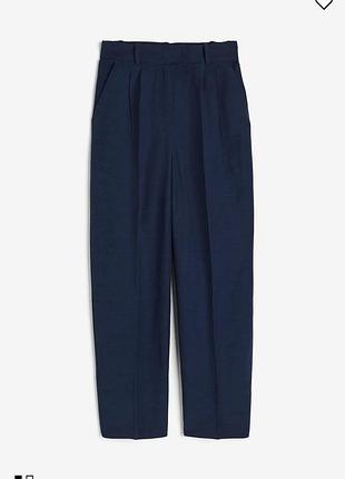 Женские льняные брюки h&amp;m темно-синего цвета,