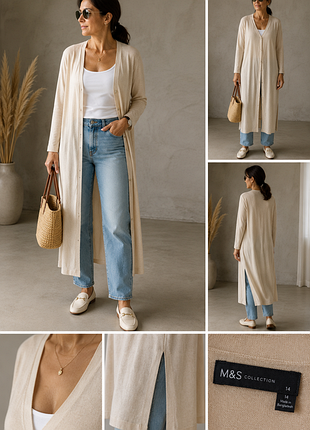 Кардиган m&s collection лен с вискозой длинный бежевый макси uk 14 eur 42