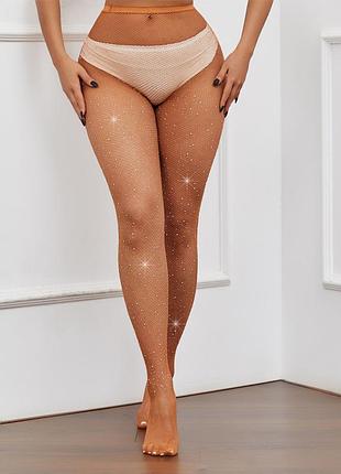 Колготки зі стразами в сіточку карамель one size