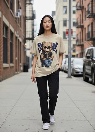 Модная футболка с медвежонком , размер oversize