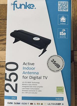 Активна кімнатна антена funke dsc250 dvb-t2 35 db + перехідник | як нова, в упаковці