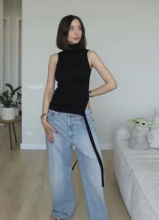 Базовый женский черный трикотажный топ zara