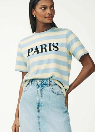Нова бавовняна футболка next n. 82 paris в смужку 100% бавовна з вишивкою