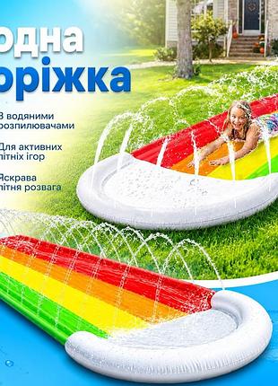 Детская водная горка-дорожка x-736 480×35 см веселые облака • надувная водная дорожка с распылением воды и финишной подушкой
